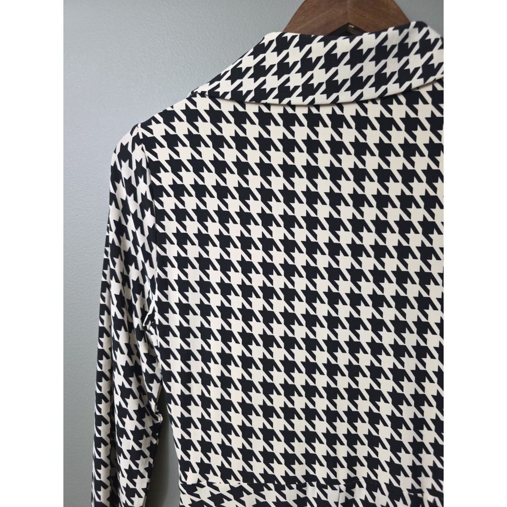 Tommy Hilfiger Dress Houndstooth Black Beige Midi Shift Sz 6 Preppy Academia - Picture 11 of 13